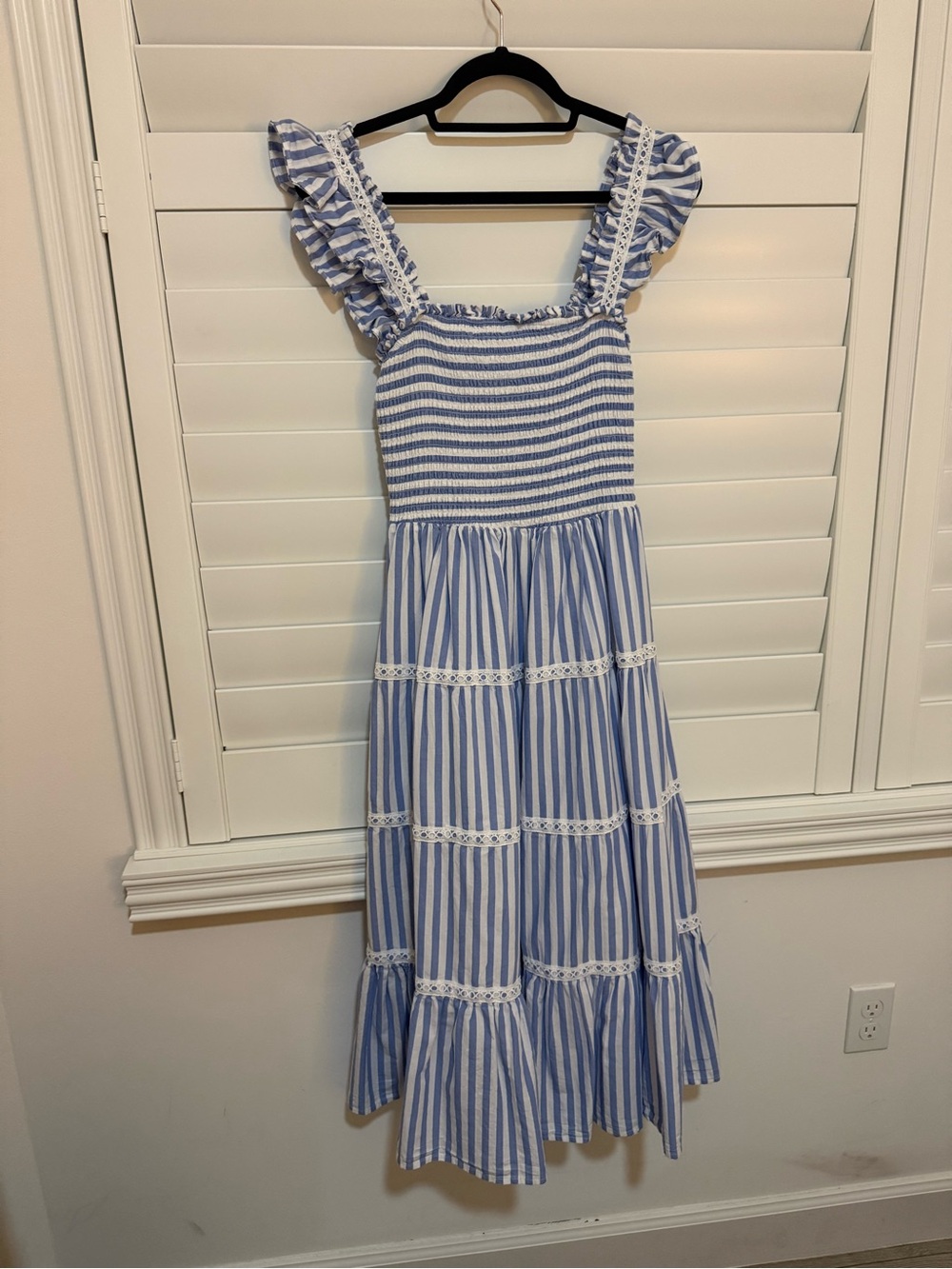 Flying Tomato Blue and White Striped Ruffle Strap Dress